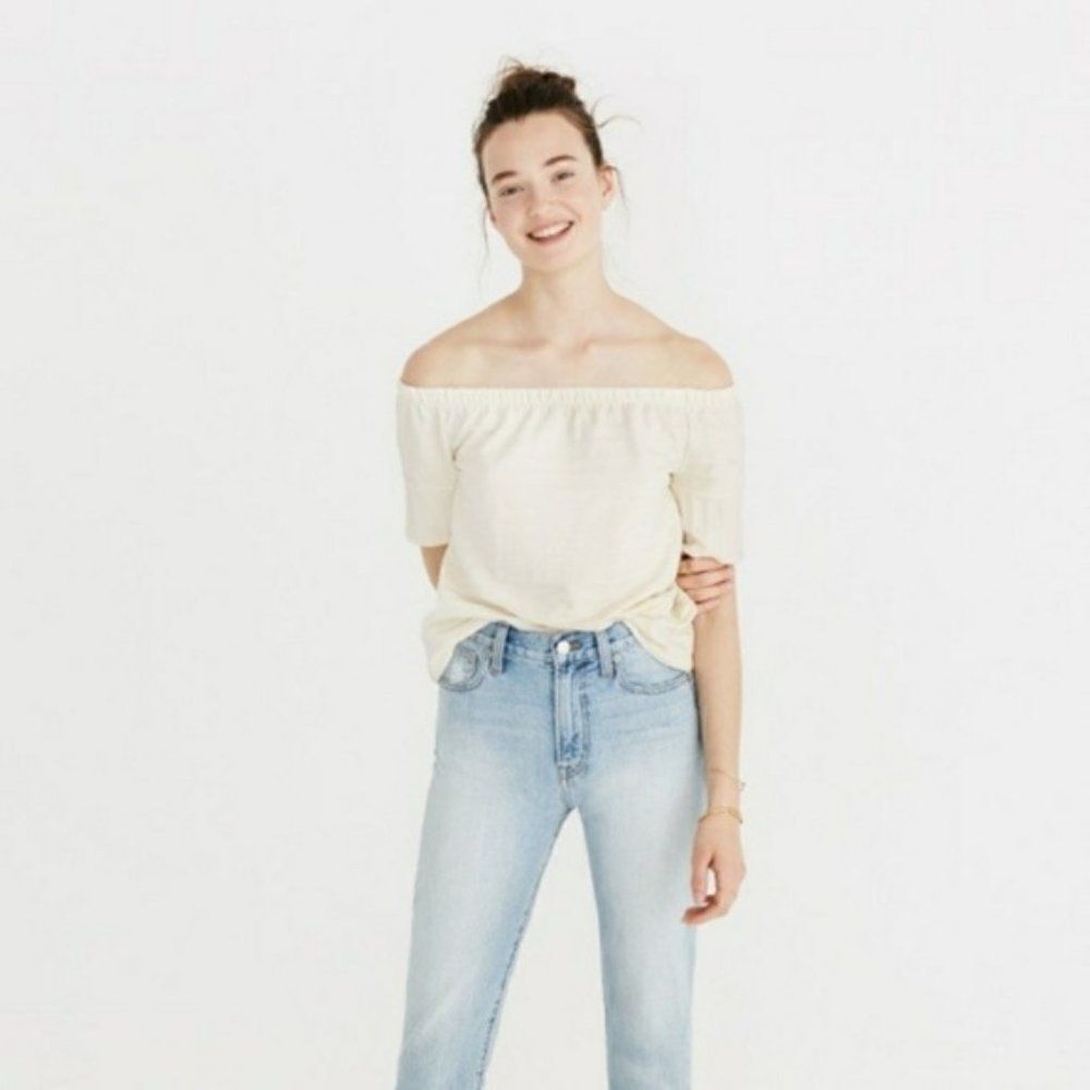 Madewell Womens Off Shoulder Top Size XXS Cream Ribbed Short Sleeve Cotton